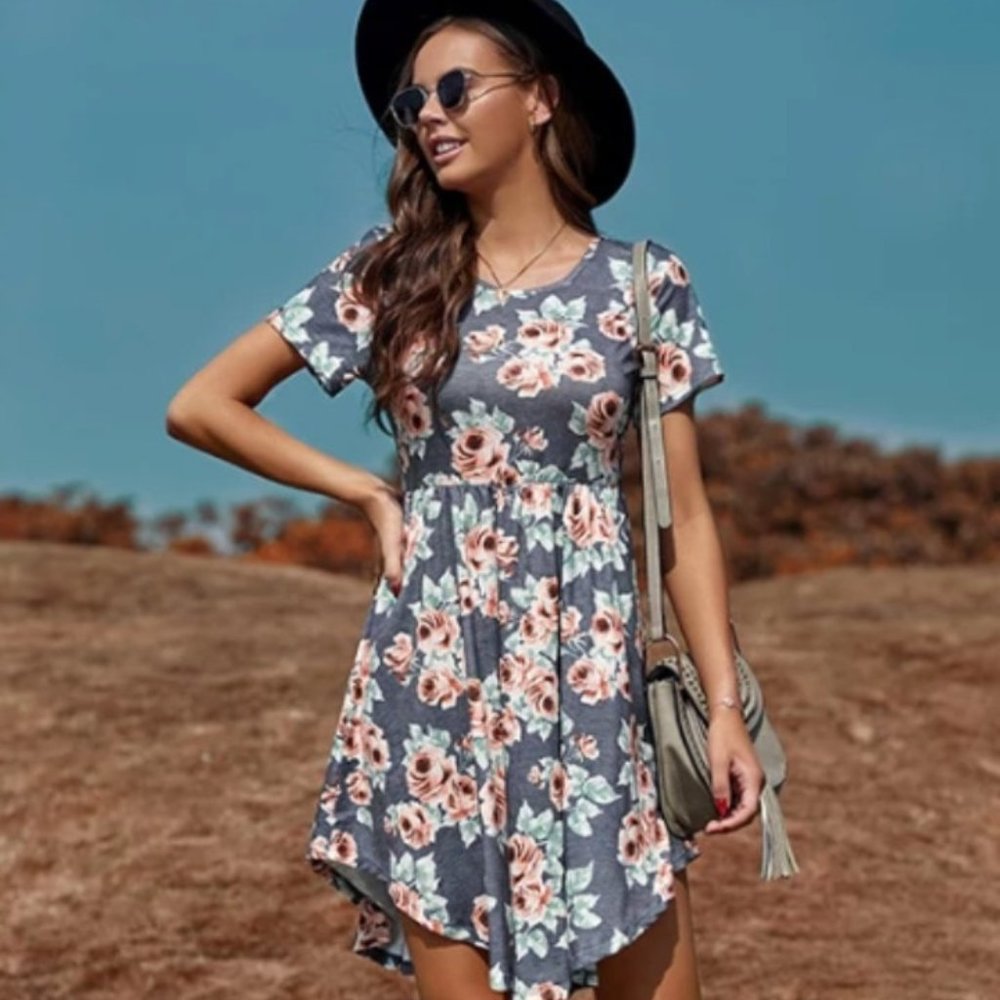 Grey Floral Printed Dress
